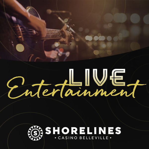 Shorelines Casinos - Live Entertainment, close up of guitar being played with Shorelines logo